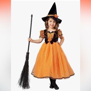 NWT Orange Fancy Fairytale Witch Costume 2T-4T Dress & Hat  Halloween Cosplay